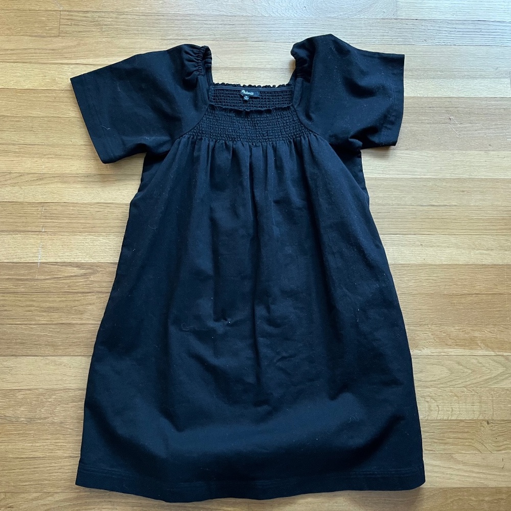 Madewell Black Smocked Neck Mini Dress Cotton Wide Sleeve Pockets XS